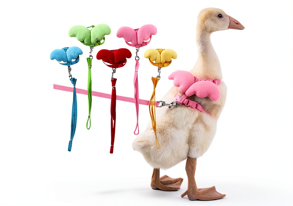 QBleev duck harness in use on a chicken during a walk